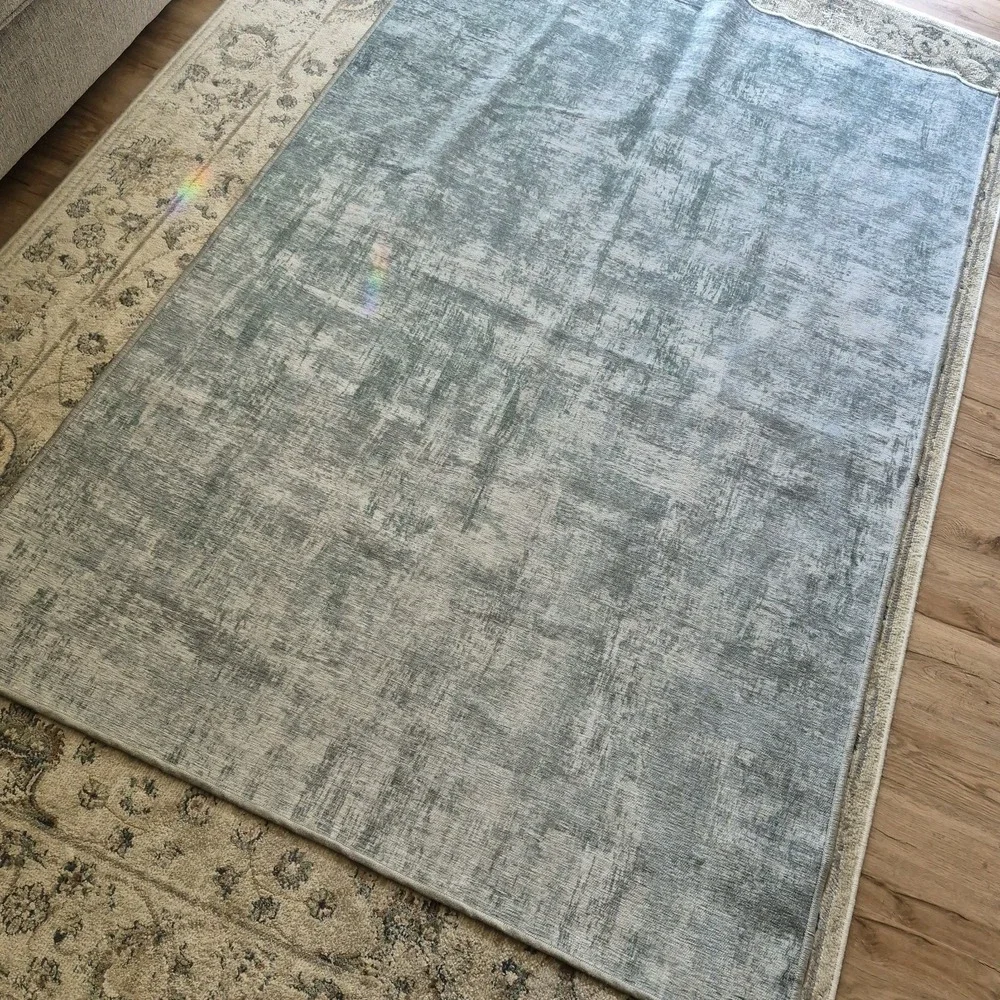 Ruggable Linear Ombre Teal Sage Abstract Area Rug Cover 4x6 Washable